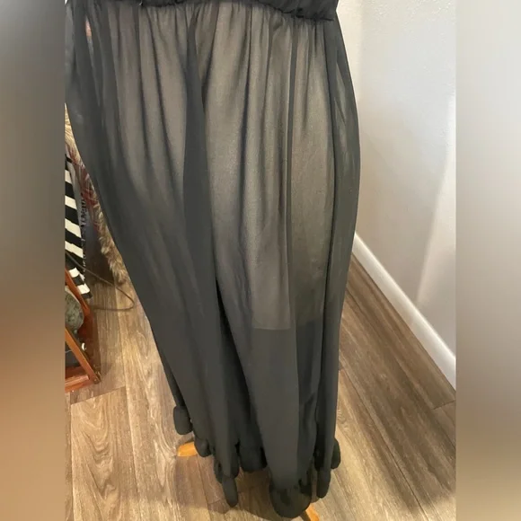 Vintage Sheer Black Maxi Nightgown Deep V Spaghetti Strap Long Chemise L - Picture 5 of 9